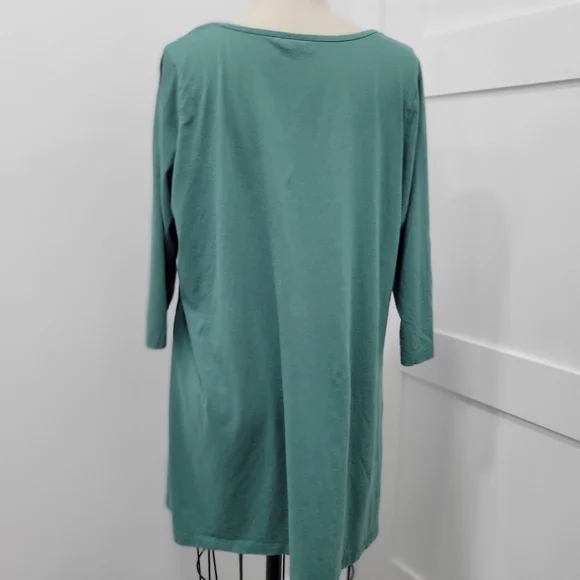 LOGO Lori Goldstein Women's Green Knit Pocket Beaded Tunic Top Blouse Boho 1X - Picture 4 of 11